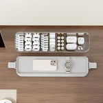 Scatola organizer impilabile per cavi con coperchio, sottile contenitore in plastica con scomparti multipli per cavi da scrivania, organizer trasparente per cassetti di cosmetici e accessori da bagno.