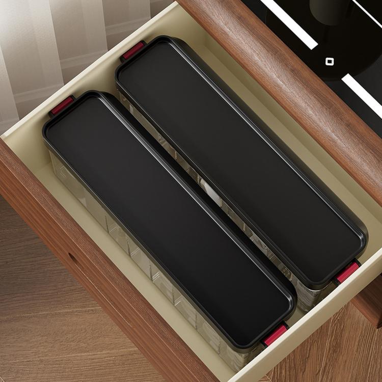 Scatola organizer impilabile per cavi con coperchio, sottile contenitore in plastica con scomparti multipli per cavi da scrivania, organizer trasparente per cassetti di cosmetici e accessori da bagno.