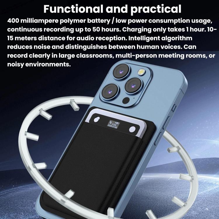 CB08 Registratore vocale portatile magnetico intelligente con intelligenza artificiale, funzione di traduzione e riassunto audio., 32GB, 64GB
