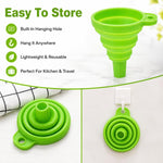 Confezione da 3 imbuti pieghevoli in silicone alimentare, portatili, telescopici, per la dispensazione di liquidi in cucina e in casa., Green