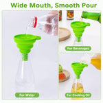 Confezione da 3 imbuti pieghevoli in silicone alimentare, portatili, telescopici, per la dispensazione di liquidi in cucina e in casa., Green