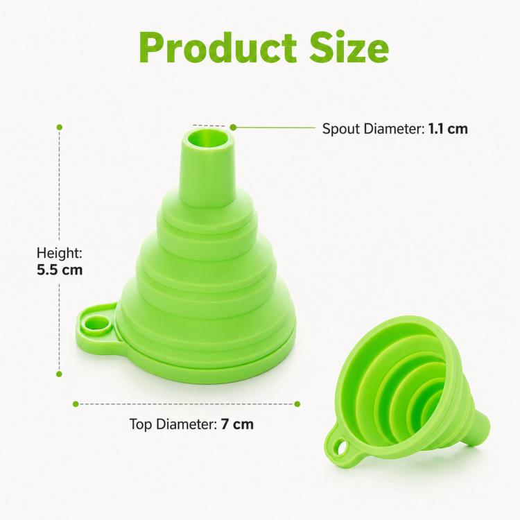 Confezione da 3 imbuti pieghevoli in silicone alimentare, portatili, telescopici, per la dispensazione di liquidi in cucina e in casa., Green