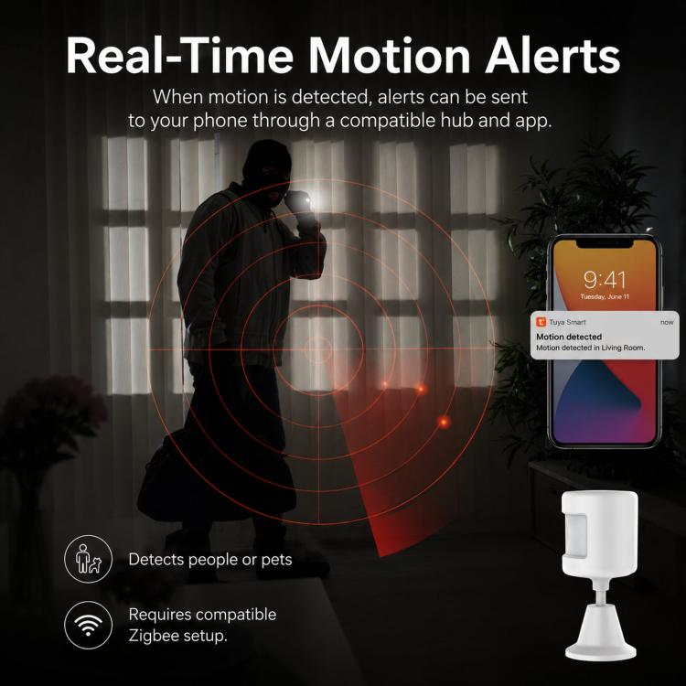Sensore movimento PIR Zigbee Tuya con base rotante