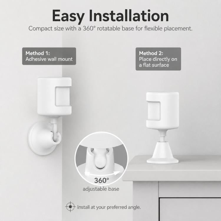 Sensore movimento PIR Zigbee Tuya con base rotante