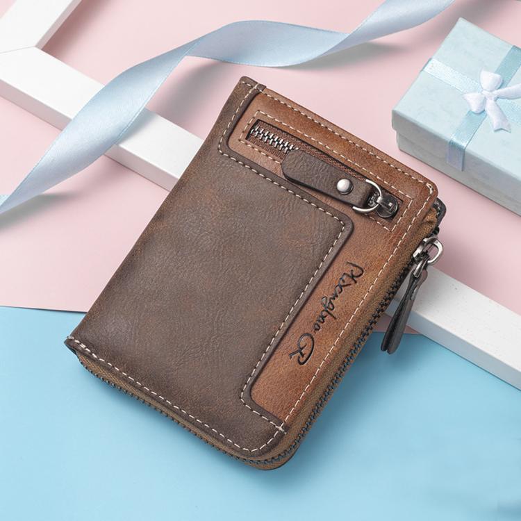 Portafoglio da uomo con cerniera, a due ante, in pelle PU vintage, porta carte con tasca portamonete, scomparti multipli per carte, finestra per documento d'identità, grande capacità, tasca con cerniera su tutto il perimetro per uomo