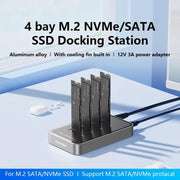 Blueendless DB2804SNA 4-Bay M.2 NVMe/SATA SSD Docking Station USB-C 10Gbps Aluminum SSD Case Supports Max 32TB, US Plug, UK Plug, EU Plug