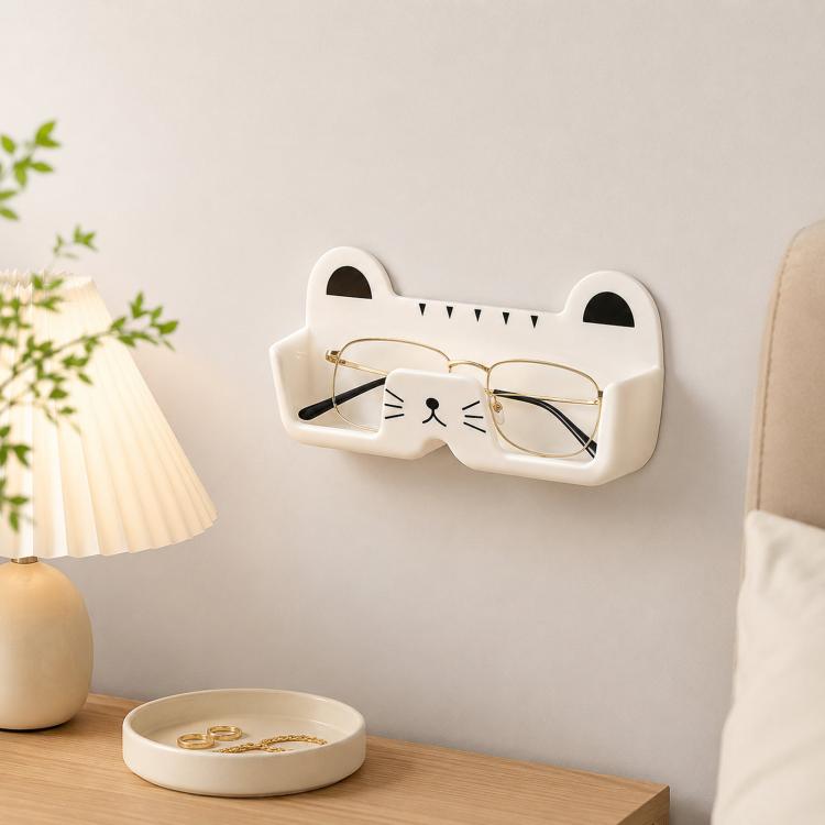 Simpatico portaocchiali da parete a forma di gatto, adesivo senza fori, organizer per occhiali da vista, scatola salvaspazio per occhiali da sole per comodino, armadio, toeletta, auto