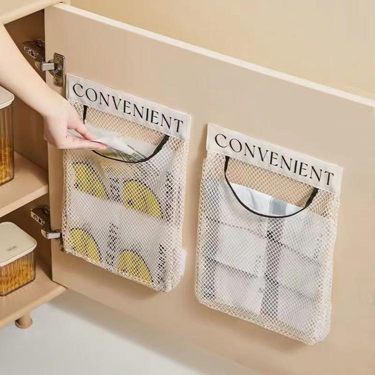 Confezione da 2 porta sacchetti per la spesa, borsa portaoggetti a rete rimovibile da parete con velcro adesivo, dispenser elastico per sacchetti di plastica per ante di armadietti da cucina