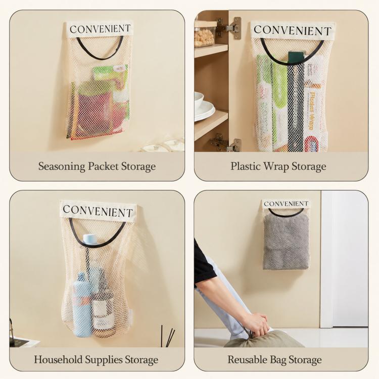 Confezione da 2 porta sacchetti per la spesa, borsa portaoggetti a rete rimovibile da parete con velcro adesivo, dispenser elastico per sacchetti di plastica per ante di armadietti da cucina
