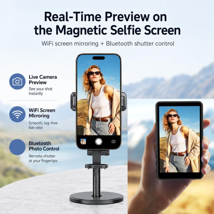 Specchio magnetico per schermo del telefono, fotocamera posteriore wireless, display per selfie