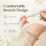 Bracciale con perline di giada sintetica, elegante gioiello con pietre preziose in vetro verde, regalo per donna.