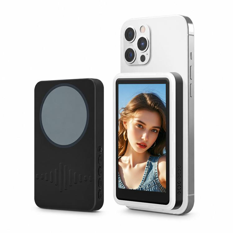 Dispositivo wireless per la duplicazione dello schermo posteriore dello smartphone con luce di riempimento, Bluetooth per esterni, display magnetico per selfie