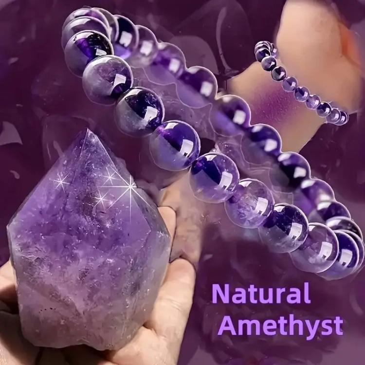 Bracciale con perline di ametista naturale, pietra curativa viola, bracciale elastico, gioiello con gemma per meditazione spirituale e consapevole, regalo ideale.