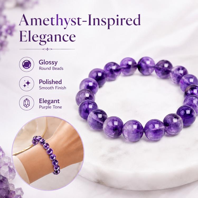 Bracciale con perline di ametista naturale, pietra curativa viola, bracciale elastico, gioiello con gemma per meditazione spirituale e consapevole, regalo ideale.