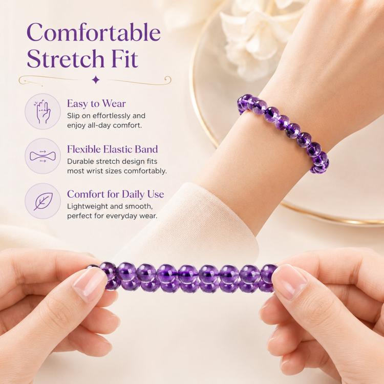 Bracciale con perline di ametista naturale, pietra curativa viola, bracciale elastico, gioiello con gemma per meditazione spirituale e consapevole, regalo ideale.