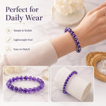 Bracciale con perline di ametista naturale, pietra curativa viola, bracciale elastico, gioiello con gemma per meditazione spirituale e consapevole, regalo ideale.
