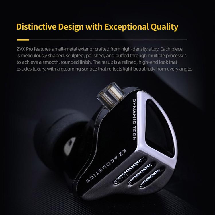 Auricolari in-ear dinamici KZ ZVX PRO con cavo da 1,2 m, bassi profondi e audio Hi-Fi per monitoraggio., Standard, With Mic