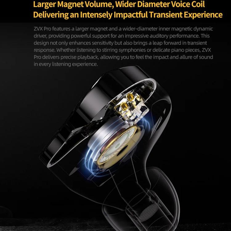 Auricolari in-ear dinamici KZ ZVX PRO con cavo da 1,2 m, bassi profondi e audio Hi-Fi per monitoraggio., Standard, With Mic