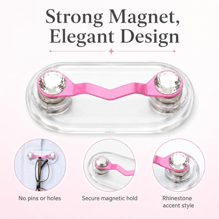 Portaocchiali magnetico, spilla magnetica, portatarga, clip per auricolari e occhiali, Pink Lacquer Finish, Pink Foundation With White Diamonds, Pink Foundation With Pearls, Dark Blue, Emerald Green, Porcelain Green, Light Blue, Bright Red             ...