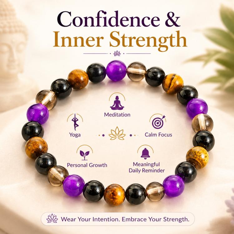 Bracciale con perline di cristallo naturale per uomo e donna, bracciale energetico in ametista da 8 mm per fiducia in se stessi, meditazione, yoga, regalo