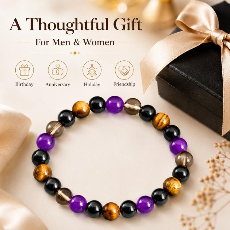 Bracciale con perline di cristallo naturale per uomo e donna, bracciale energetico in ametista da 8 mm per fiducia in se stessi, meditazione, yoga, regalo