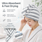 Asciugamano in microfibra per capelli bagnati, a righe, ad asciugatura rapida, turbante con simpatico bottone a forma di orsetto, cuffia da doccia ultra assorbente anti-crespo per capelli lunghi e ricci, 25x65cm