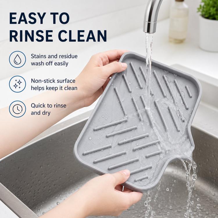 Ampio porta spugna in silicone per lavello da cucina e bagno, vassoio inclinato di 5 gradi con beccuccio di scarico