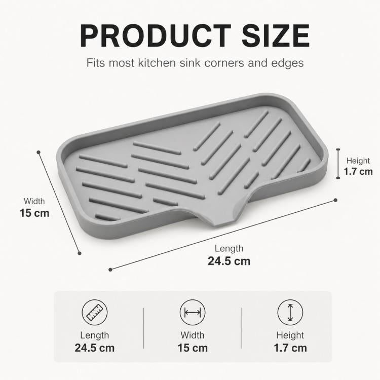 Ampio porta spugna in silicone per lavello da cucina e bagno, vassoio inclinato di 5 gradi con beccuccio di scarico