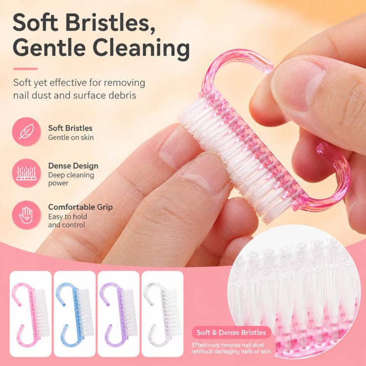 Confezione da 4 spazzolini per unghie con manico in corno, spazzolini in plastica glitterata per la pulizia delle unghie e della polvere, mini spazzolino per manicure e per la pulizia delle mani., 4pcs Mixed Color