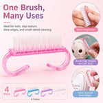 Confezione da 4 spazzolini per unghie con manico in corno, spazzolini in plastica glitterata per la pulizia delle unghie e della polvere, mini spazzolino per manicure e per la pulizia delle mani., 4pcs Mixed Color
