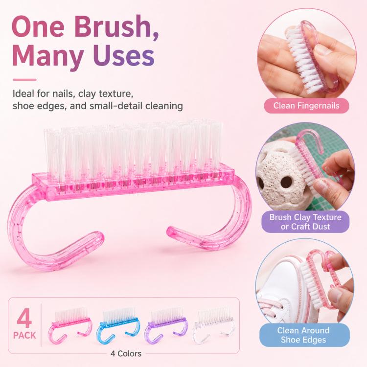 Confezione da 4 spazzolini per unghie con manico in corno, spazzolini in plastica glitterata per la pulizia delle unghie e della polvere, mini spazzolino per manicure e per la pulizia delle mani., 4pcs Mixed Color