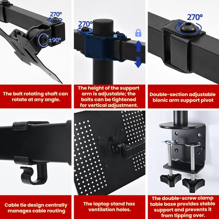 Laptop Monitor Dual-Arm Rotating Clamp Desktop Stand, ZX-MT025