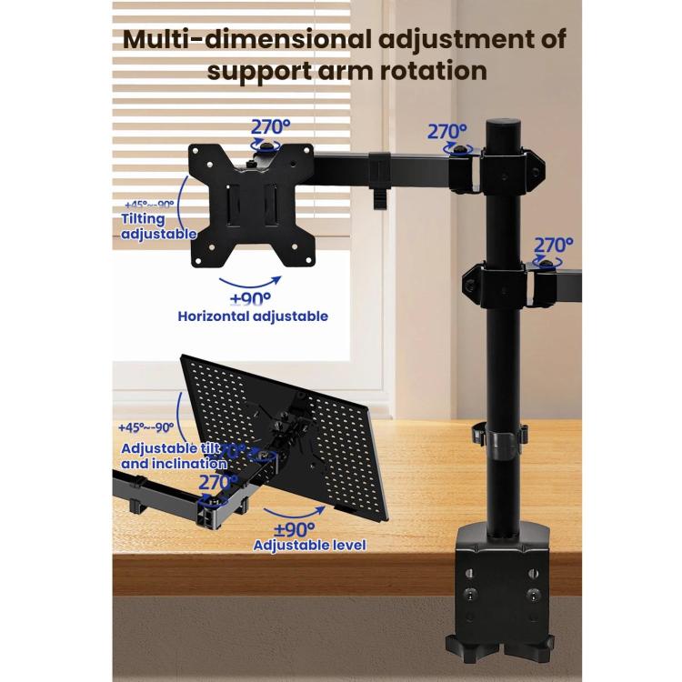 Laptop Monitor Dual-Arm Rotating Clamp Desktop Stand, ZX-MT025