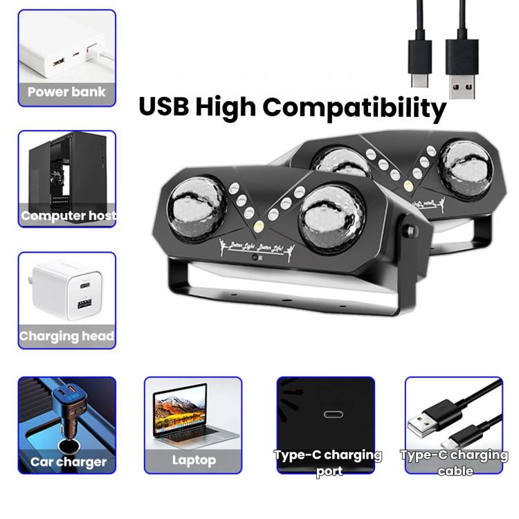 EMS-38 Faro da palcoscenico a doppia sfera magica a LED, lampada d'atmosfera laser rotante colorata, USB, US Plug, EU Plug
