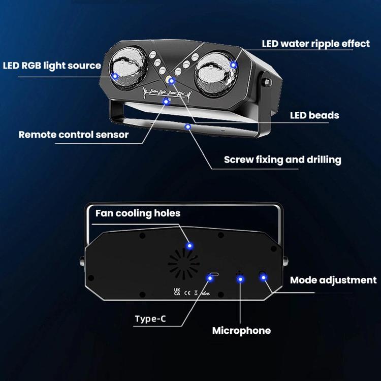 EMS-38 Faro da palcoscenico a doppia sfera magica a LED, lampada d'atmosfera laser rotante colorata, USB, US Plug, EU Plug