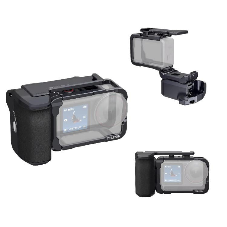 Per DJI Action 6 TELESIN Set di impugnature per fotografia di strada Gabbia per fotocamera in lega di alluminio Impugnatura manuale, For DJI Action 6