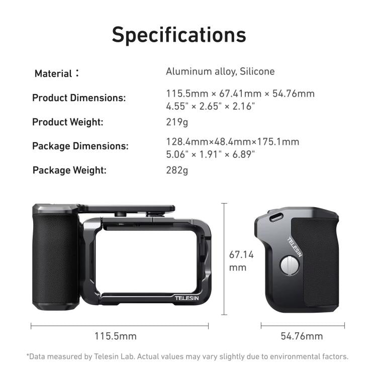 Per DJI Action 6 TELESIN Set di impugnature per fotografia di strada Gabbia per fotocamera in lega di alluminio Impugnatura manuale, For DJI Action 6