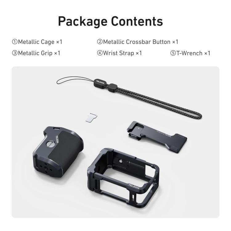 Per DJI Action 6 TELESIN Set di impugnature per fotografia di strada Gabbia per fotocamera in lega di alluminio Impugnatura manuale, For DJI Action 6