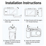 Per DJI Action 6 TELESIN Set di impugnature per fotografia di strada Gabbia per fotocamera in lega di alluminio Impugnatura manuale, For DJI Action 6
