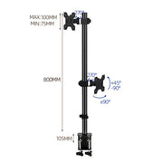 Dual-screen Monitor Mount No-drill Rotating Stand Height Adjustable Base, ZX-MT028