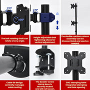 Dual-screen Monitor Mount No-drill Rotating Stand Height Adjustable Base, ZX-MT028