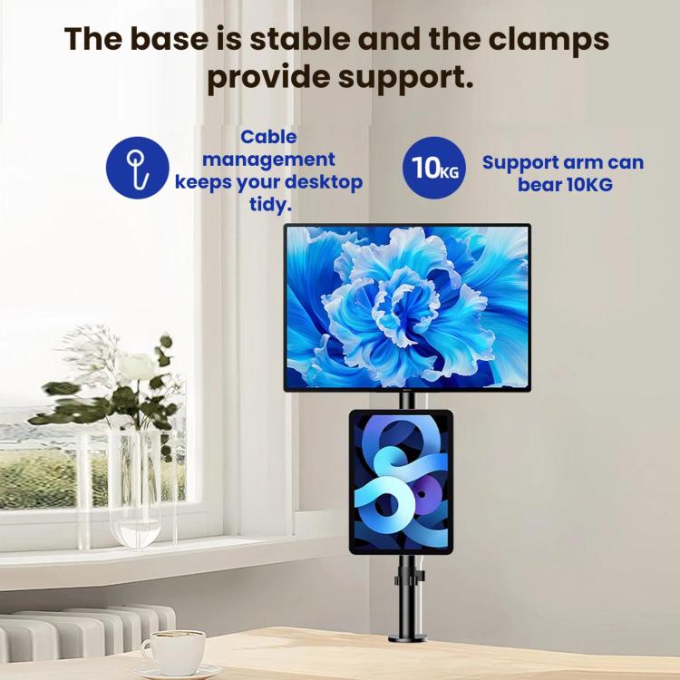 Dual-screen Monitor Mount No-drill Rotating Stand Height Adjustable Base, ZX-MT028