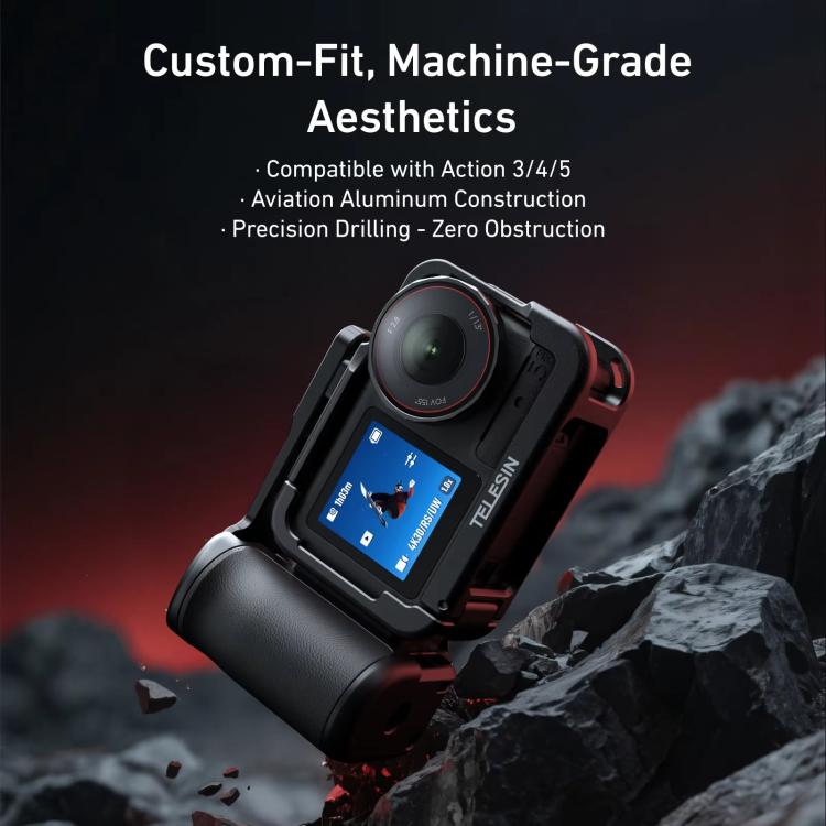 Kit TELESIN StreetGrip per DJI Osmo Action 5 Pro/4/3, gabbia per fotocamera in lega di alluminio con impugnatura., For DJI Osmo Action 5 Pro/4/3