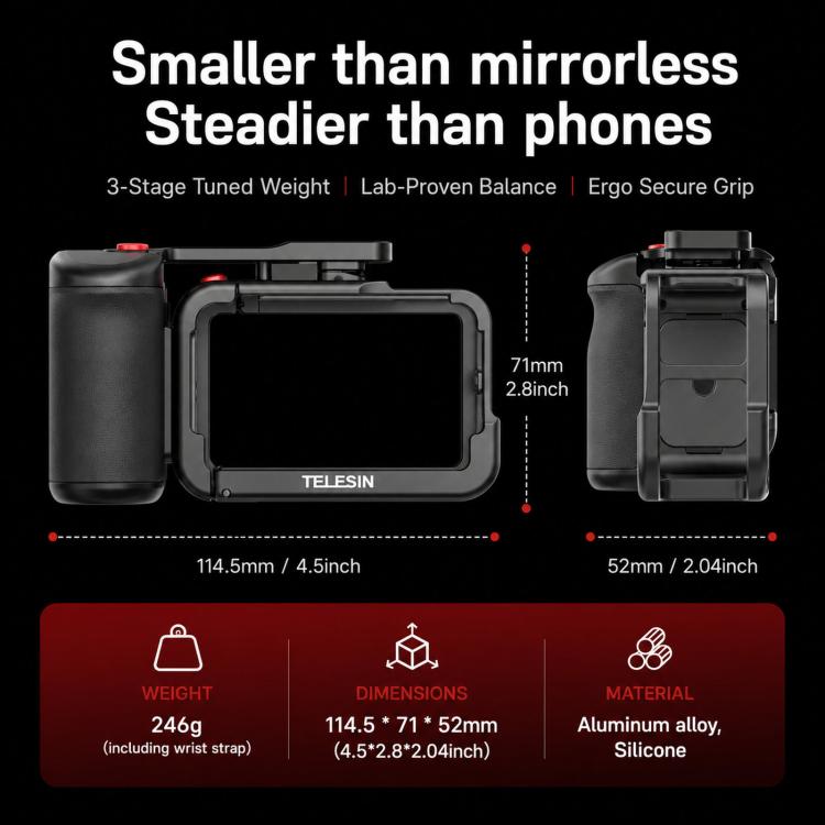 Kit TELESIN StreetGrip per DJI Osmo Action 5 Pro/4/3, gabbia per fotocamera in lega di alluminio con impugnatura., For DJI Osmo Action 5 Pro/4/3