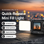 Per DJI Action 5 Pro/4/3 TELESIN Mini luce di riempimento per vlog a sgancio rapido, impermeabile IPX5, luce video a LED magnetica con 3 temperature di colore, For DJI Action 5 Pro/4/3
