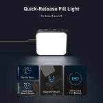 Per DJI Action 5 Pro/4/3 TELESIN Mini luce di riempimento per vlog a sgancio rapido, impermeabile IPX5, luce video a LED magnetica con 3 temperature di colore, For DJI Action 5 Pro/4/3