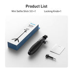 TELESIN Mini Selfie Stick Treppiede 3.0 per Action Camera Asta in alluminio estensibile da 18-46 cm con testa a sfera a 360 gradi, S1-MNP-16