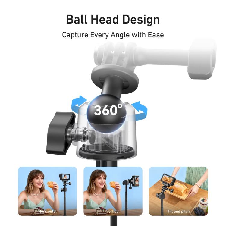 TELESIN Mini Selfie Stick Treppiede 3.0 per Action Camera Asta in alluminio estensibile da 18-46 cm con testa a sfera a 360 gradi, S1-MNP-16