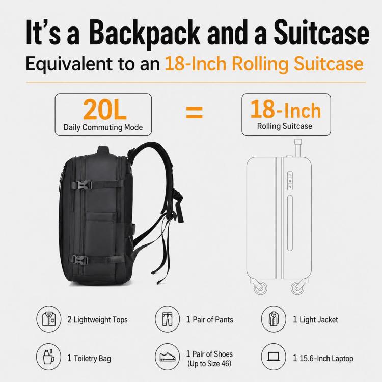 Zaino da lavoro WEIXIER B695, borsa da viaggio multiuso, borsa espandibile per laptop.