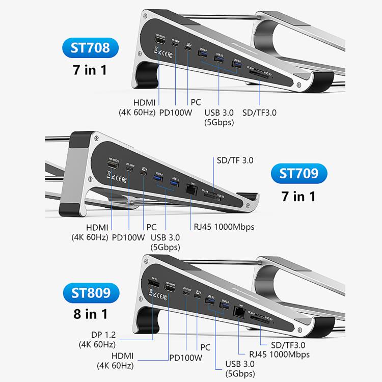 Docking station Type-C 9 in 1 con supporto per laptop